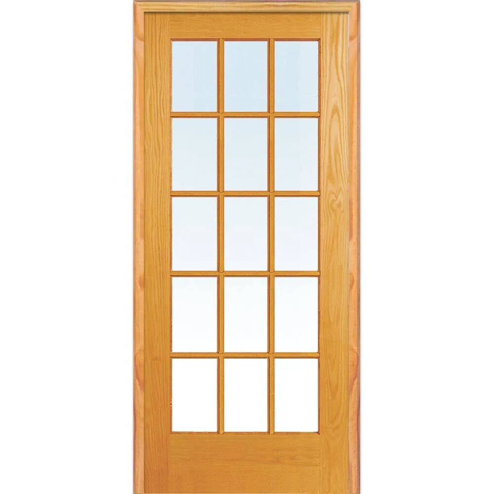 36 in. x 80 in. Right Hand Unfinished Pine Glass 15-Lite Clear True Divided Single Prehung Interior Door