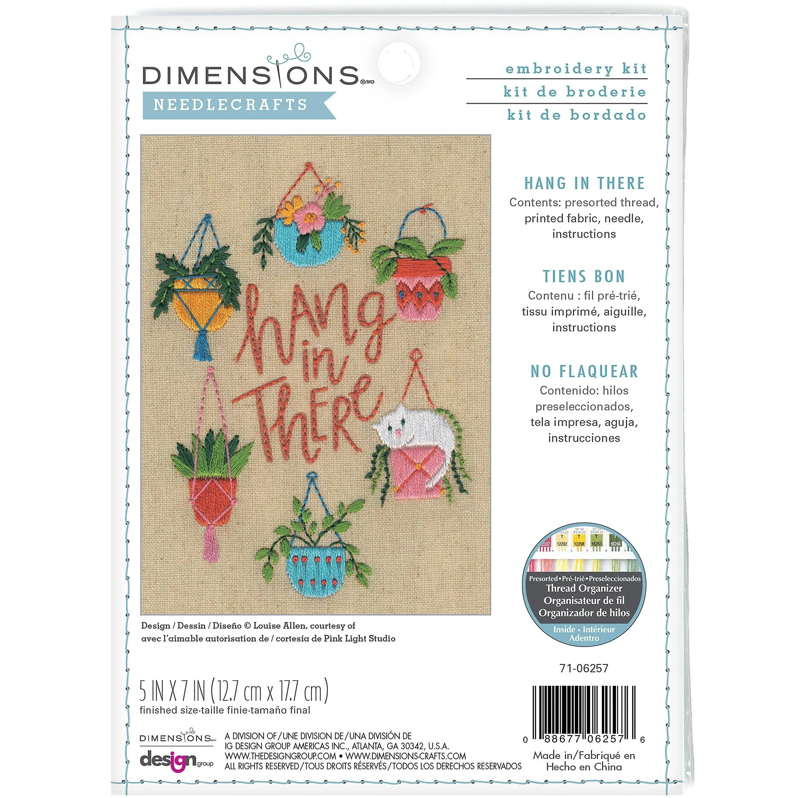 Embroidery Mini Kit ~ Dimensions Hang In There Hanging Plants &amp; Cat #71-06257