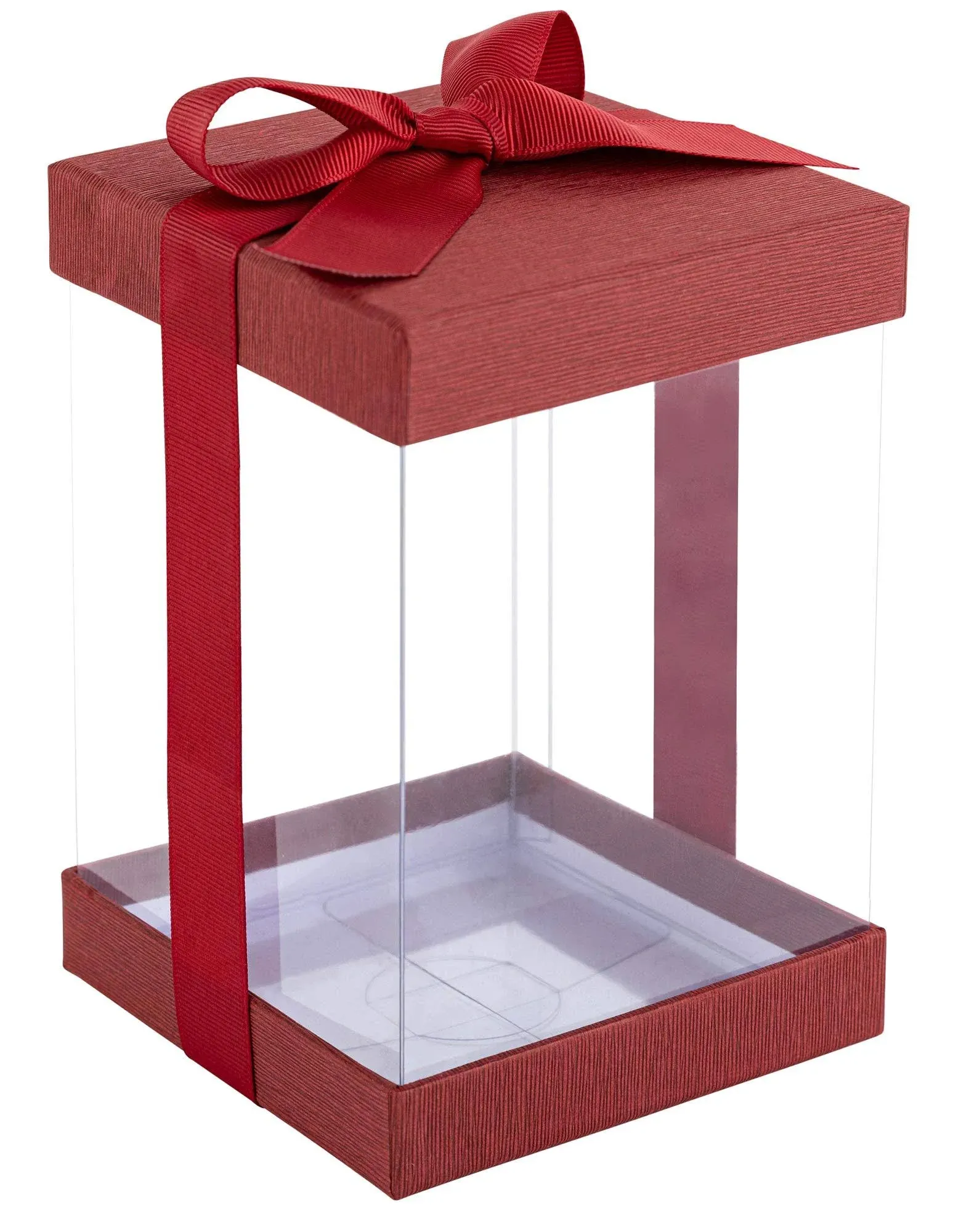 Plastic Gift Boxes Maroon 6 Pack Bakery Boxes with Base Lid & Ribbon