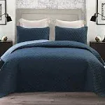 Exclusivo Mezcla Reversible Queen Quilt Set, 3-Piece Lightweight Quilts Soft Bedspreads Bed Coverlets, Navy Blue