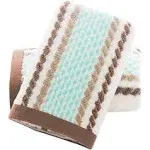 Pidada Hand Towels Set of 2 Striped Pattern 100% Cotton Soft Absorbent Decorative Towel for Bathroom 13.4 x 29.5 Inch (Brown)