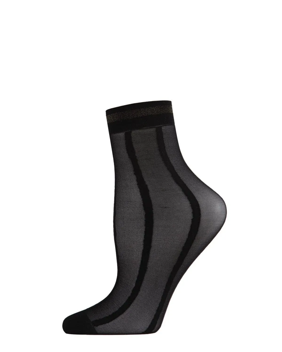 Sheer Metallic Stripe Women's Anklet Socks - Black