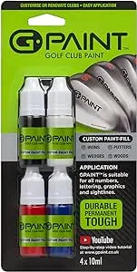 Golf Club Paint - Touch Up, Fill in, Customize or Renovate Your Clubs - 4 Pack of 10ml Bottles. Black, White, Red & Blue