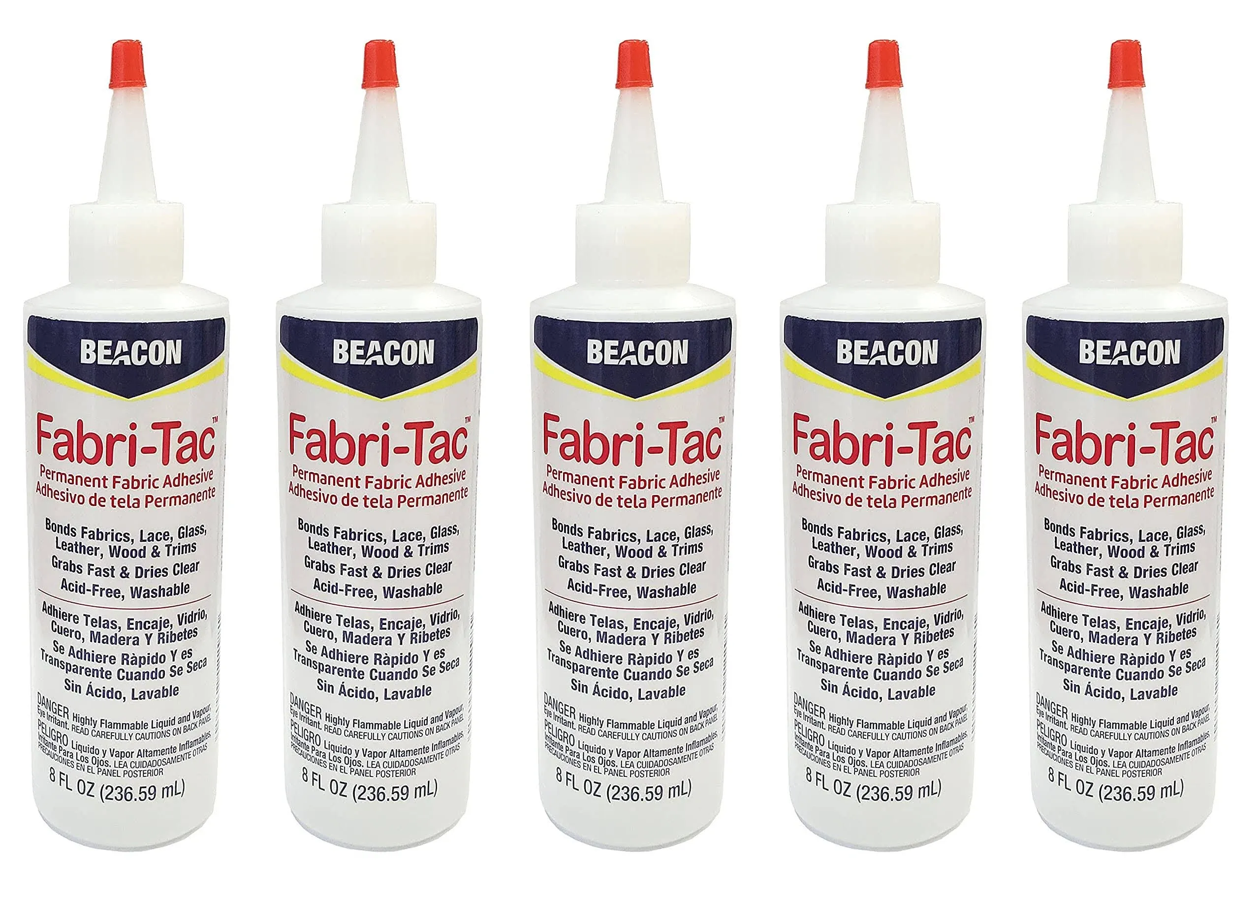 Beacon Glues Fabri-Tac Permanent Adhesive, 8 Ounce Bottle - Premium Crafting & Fabric Glue (5 Pack)