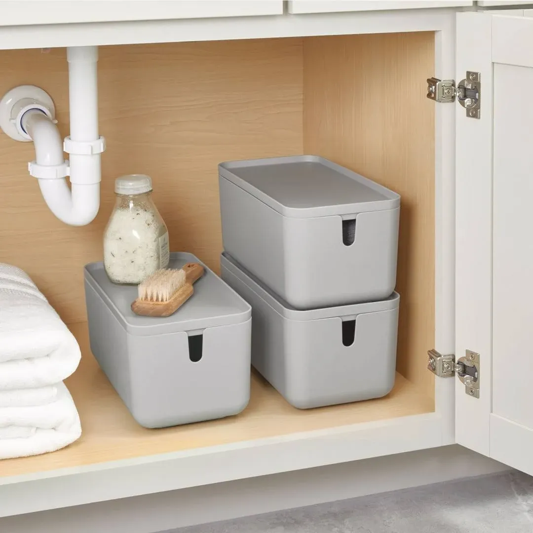 iDesign Cade Lidded Storage Bin Gray