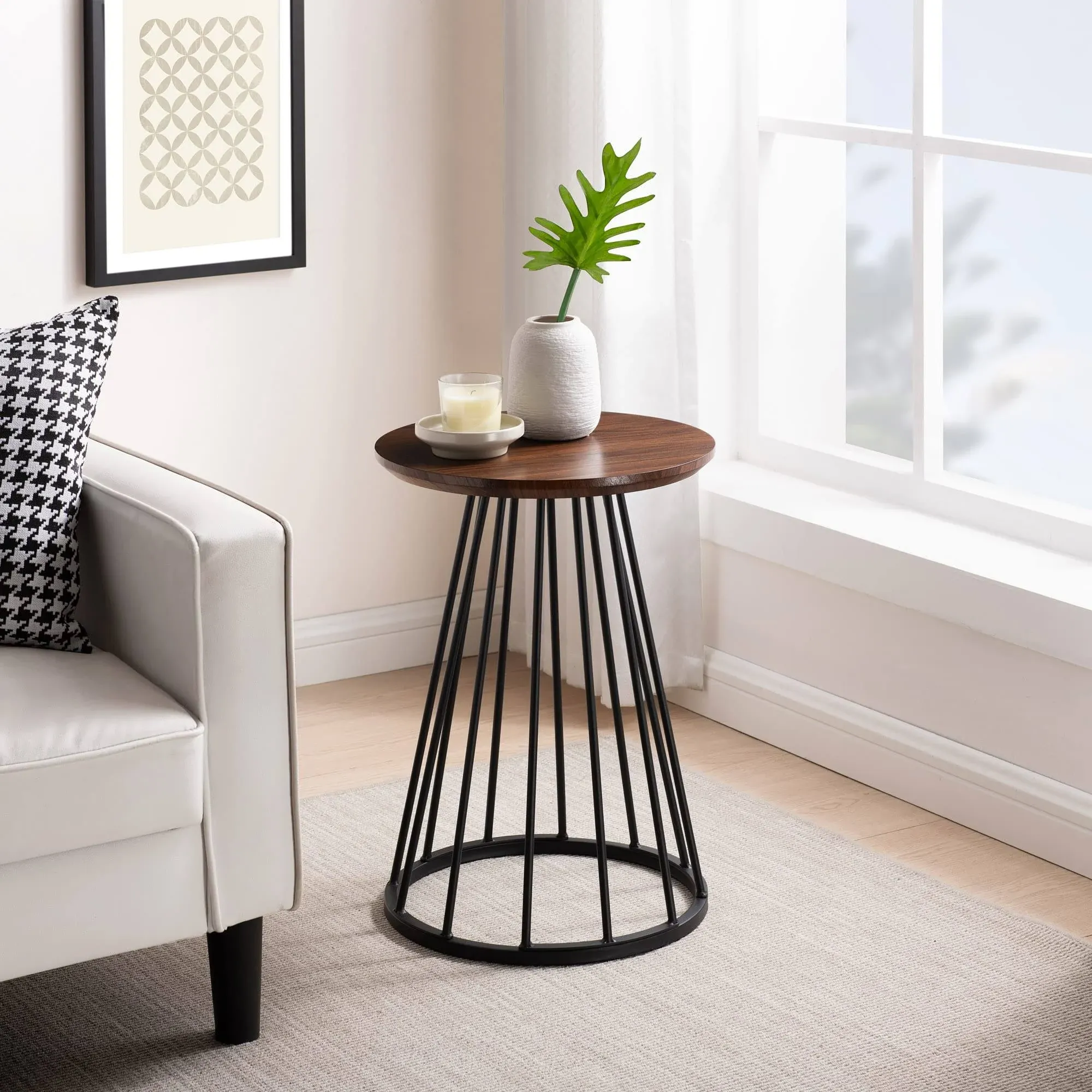 Vivian 16" Modern Side Table with Metal Caged Base