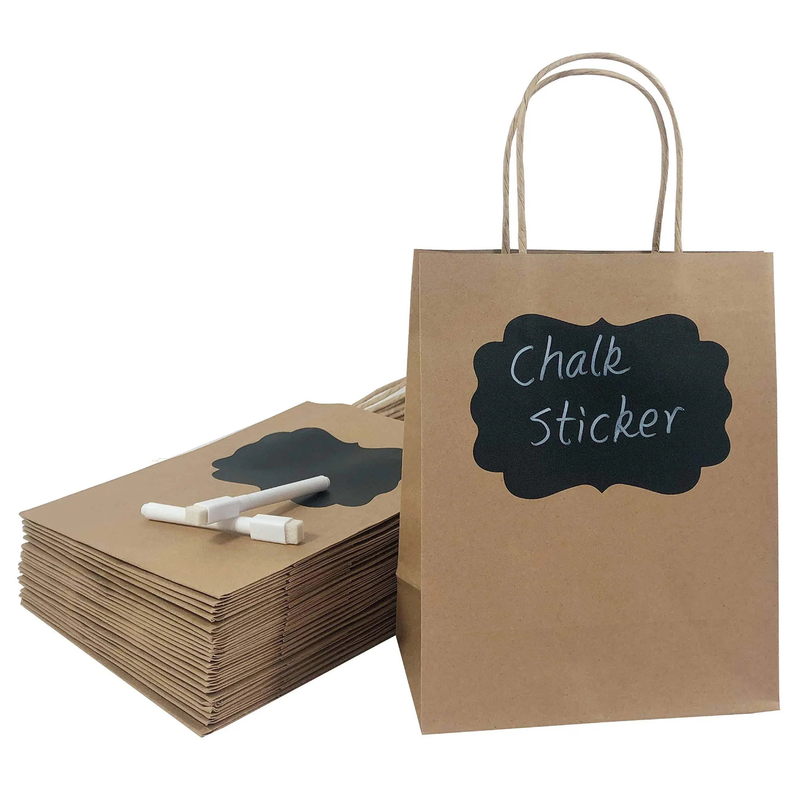 24pcs Bags Paper Bags With Handles- 8x10x4 Brown Shopping Bags-Gift Bags With Chalk Sticker-Mudium Size