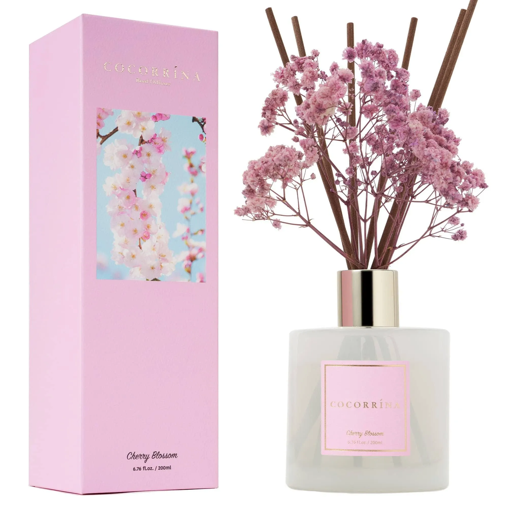 Cocorrína Reed Diffuser Sets - 6.7 oz. Diffuser with Sticks Home Cherry Blossom