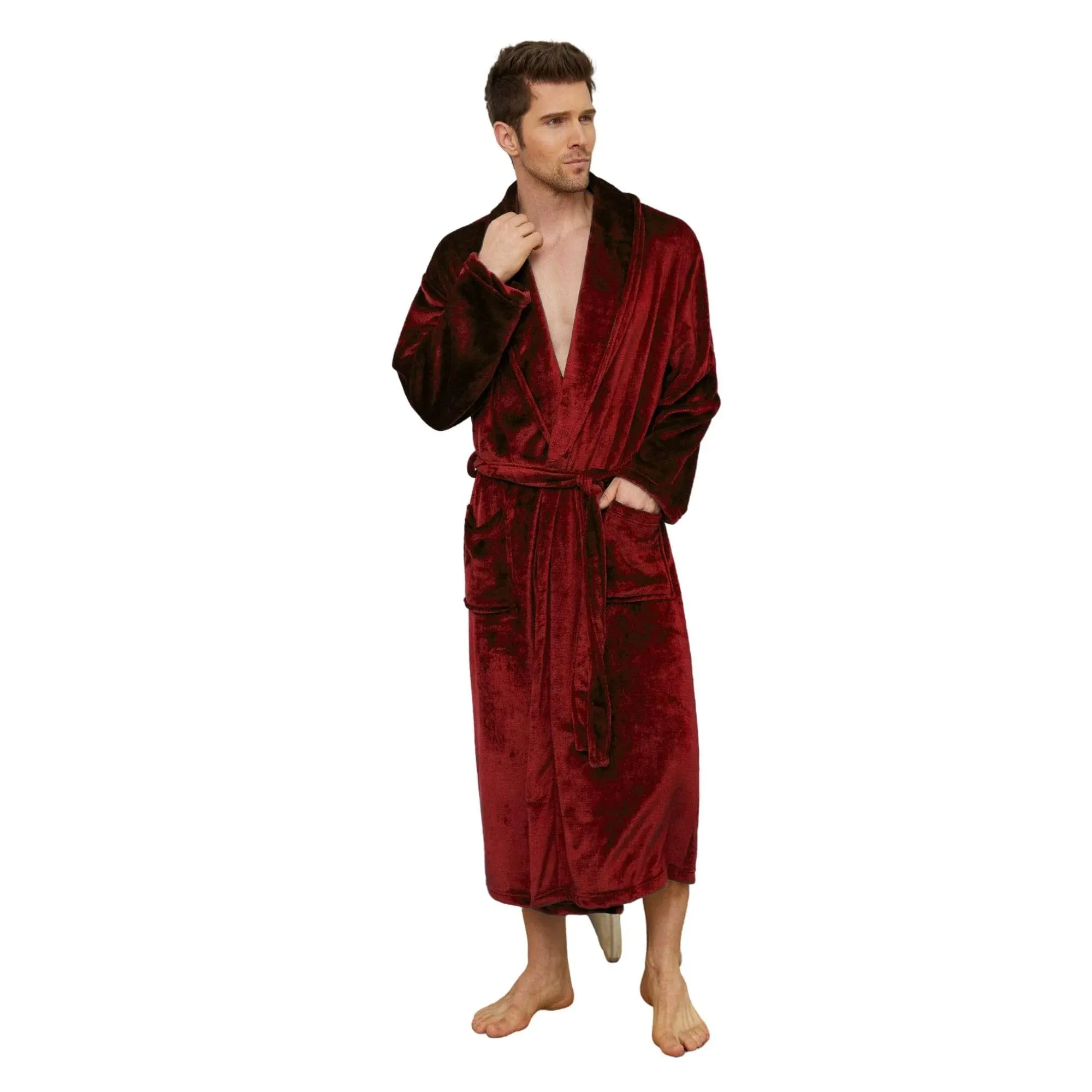 U2SKIIN Mens Fleece Robe Plush Collar Shawl Bathrobe