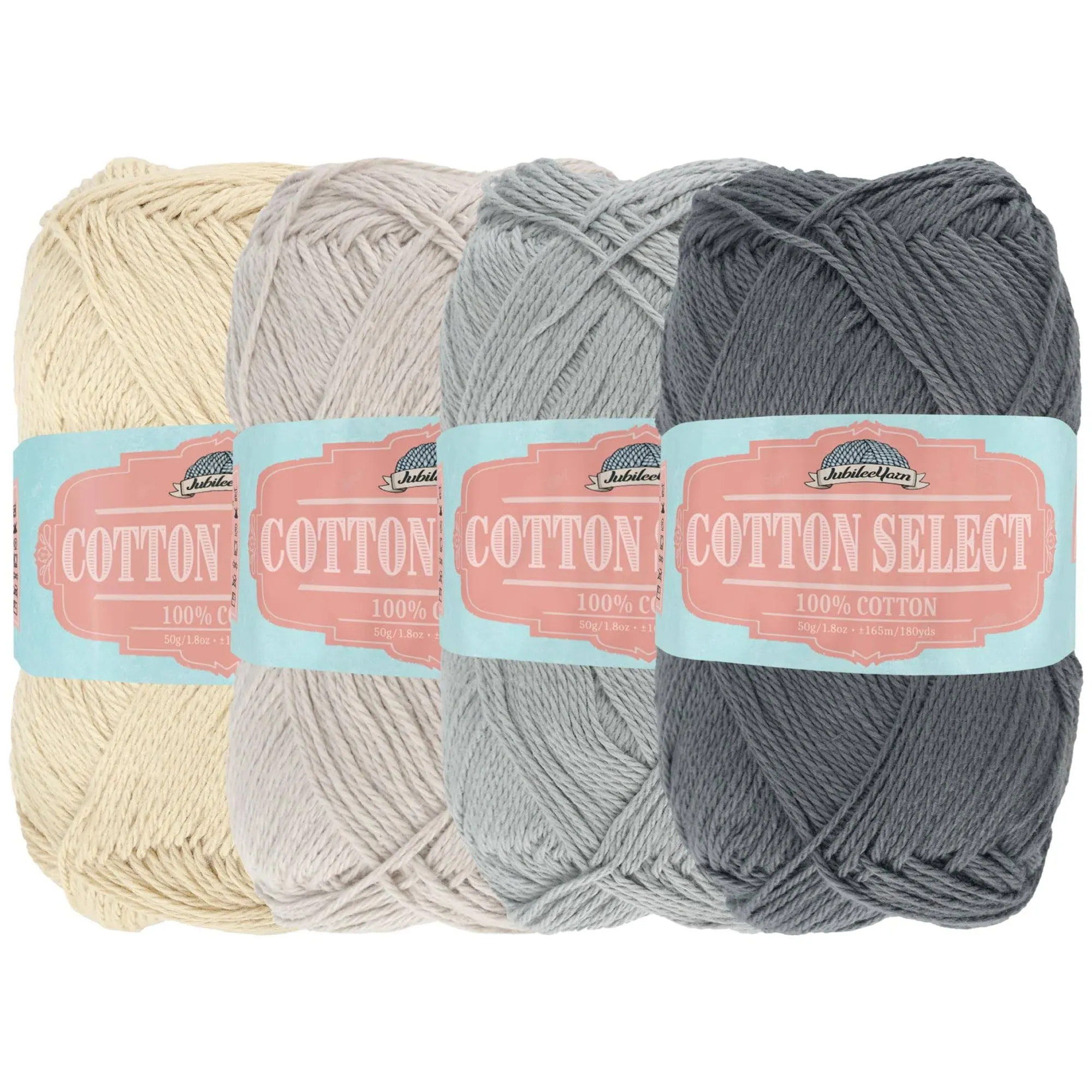 Cotton Select Sport Weight Yarn Color Palette Pack - 100% Fine Cotton - Shades of Grey - 4 Skeins