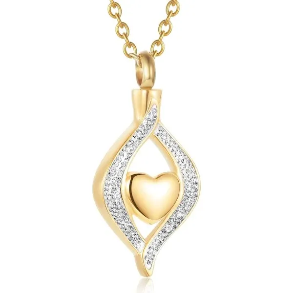 MemoryU Crystal Teardrop Heart Cremation Urn Pendant Memorial Necklace for Women ...