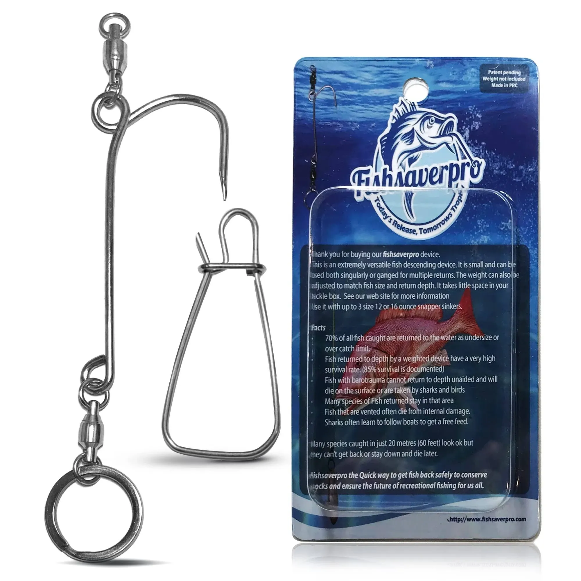 Fishsaverpro-Fish descending return device - Compact & reliable release device built for long life. No mechanical release to fail. Great for red snapper. Unlike fish venting tools fully NOAA compliant