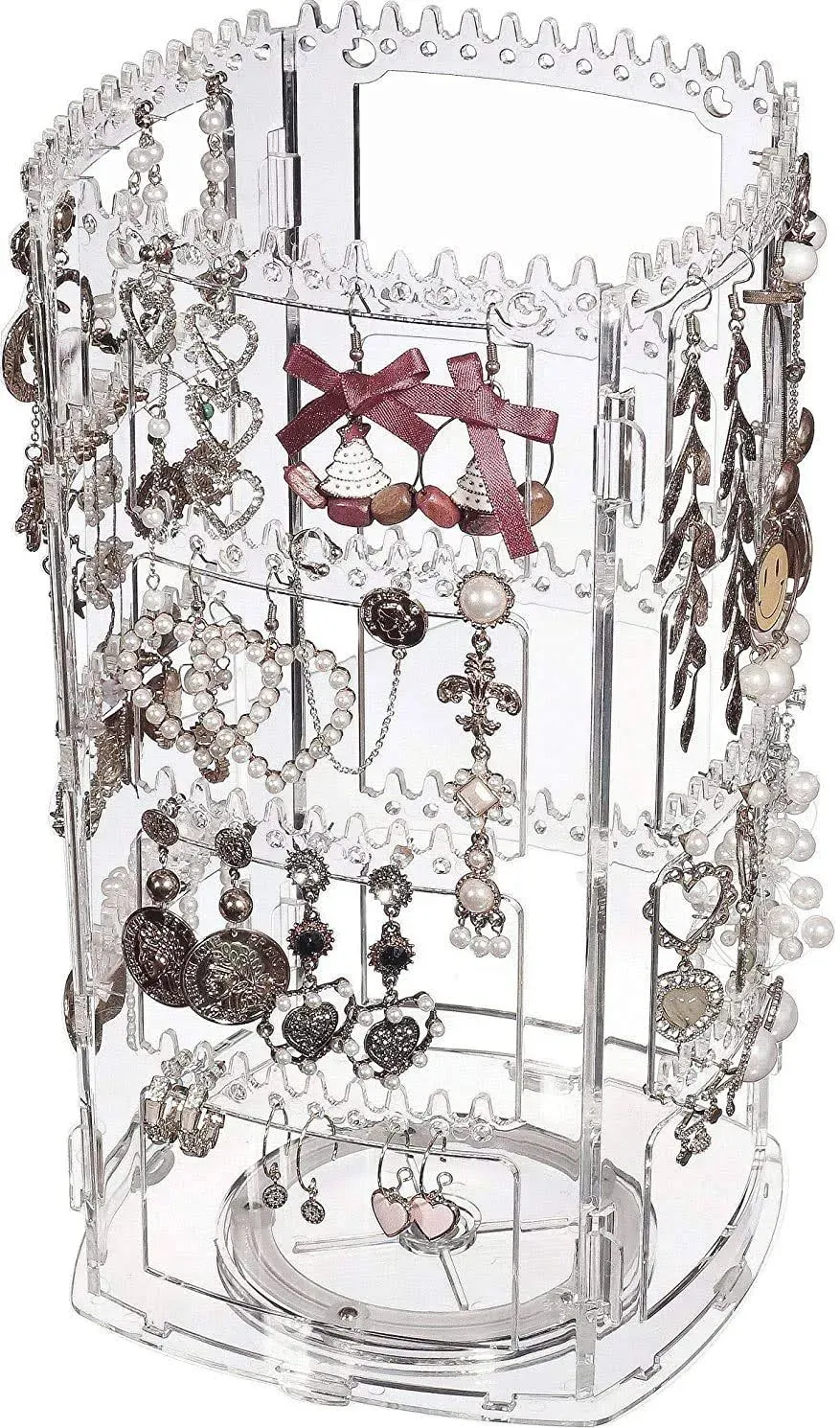 Cq acrylic 360 Rotating Earring Holder Organizer,11.4Inch Tall 4 Tiers Clear Acrylic Earring Rack Display Stand,160 Holes and 156 Grooves for Earrings Necklaces Carousel Jewelry Rack,Pack of 1