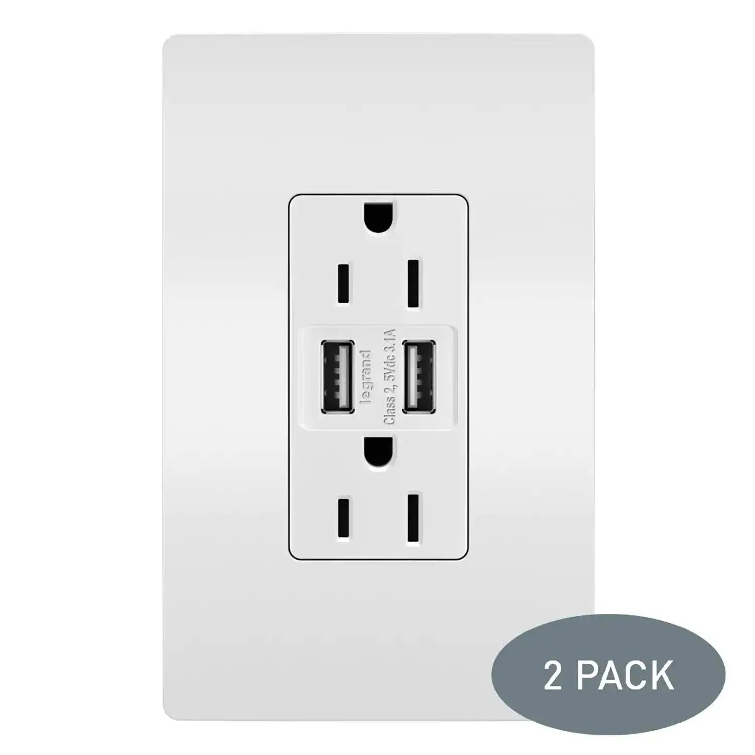 Legrand Radiant White 15-Amp Decorator Tamper Resistant with Wall Plate USB ...