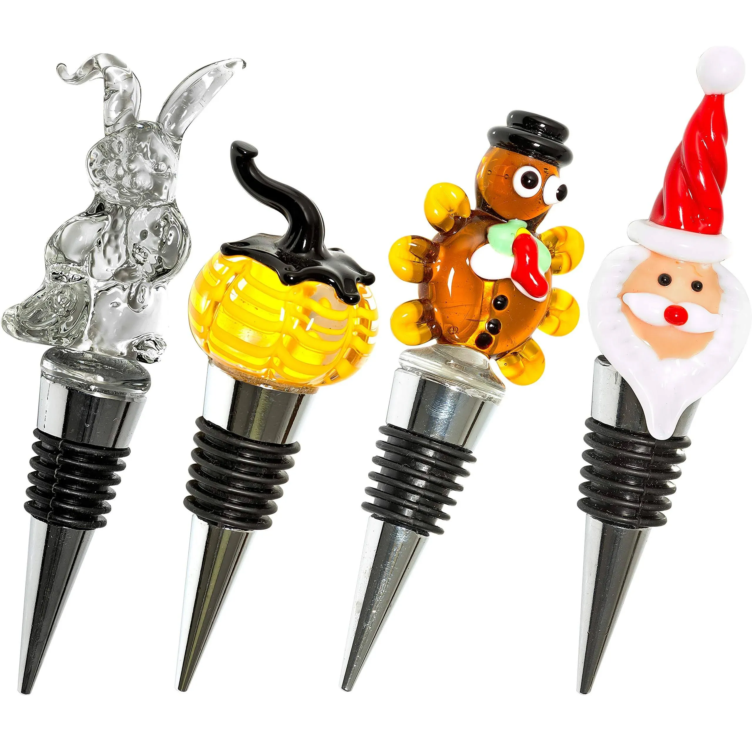 Glass Holiday Wine Bottle Stoppers - Holiday Pack - Christmas, Thanksgiving ...