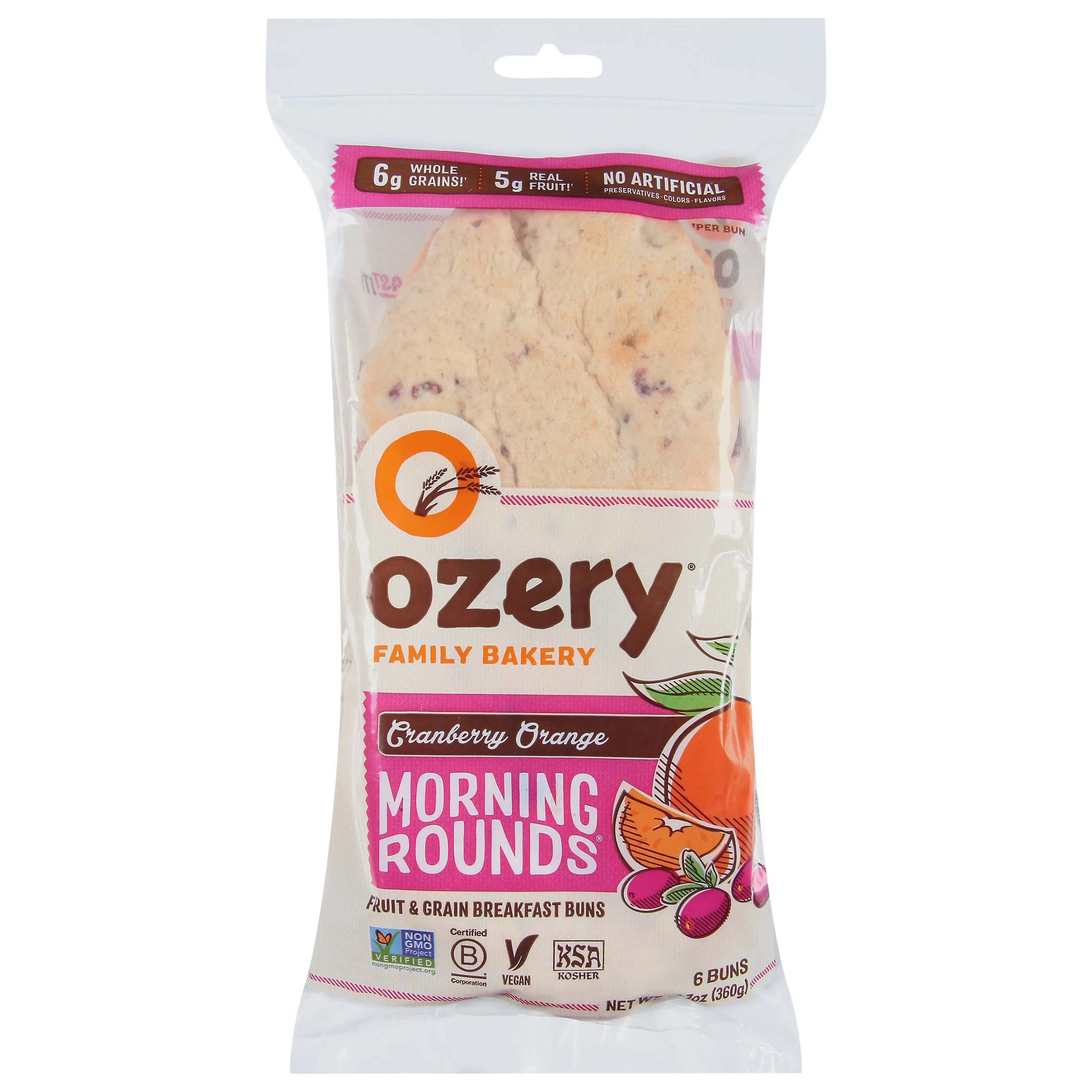 Ozery Morning Rounds Breakfast Buns, Fruit & Grain, Cranberry Orange - 6 buns, 12 ...