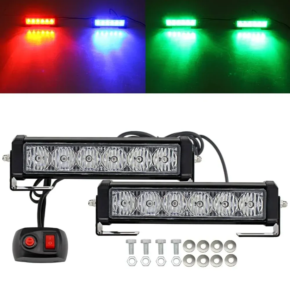 STDYSUN LED Emergency Strobe Lights Bar 2pcs Red Blue Change Green Double Color ...