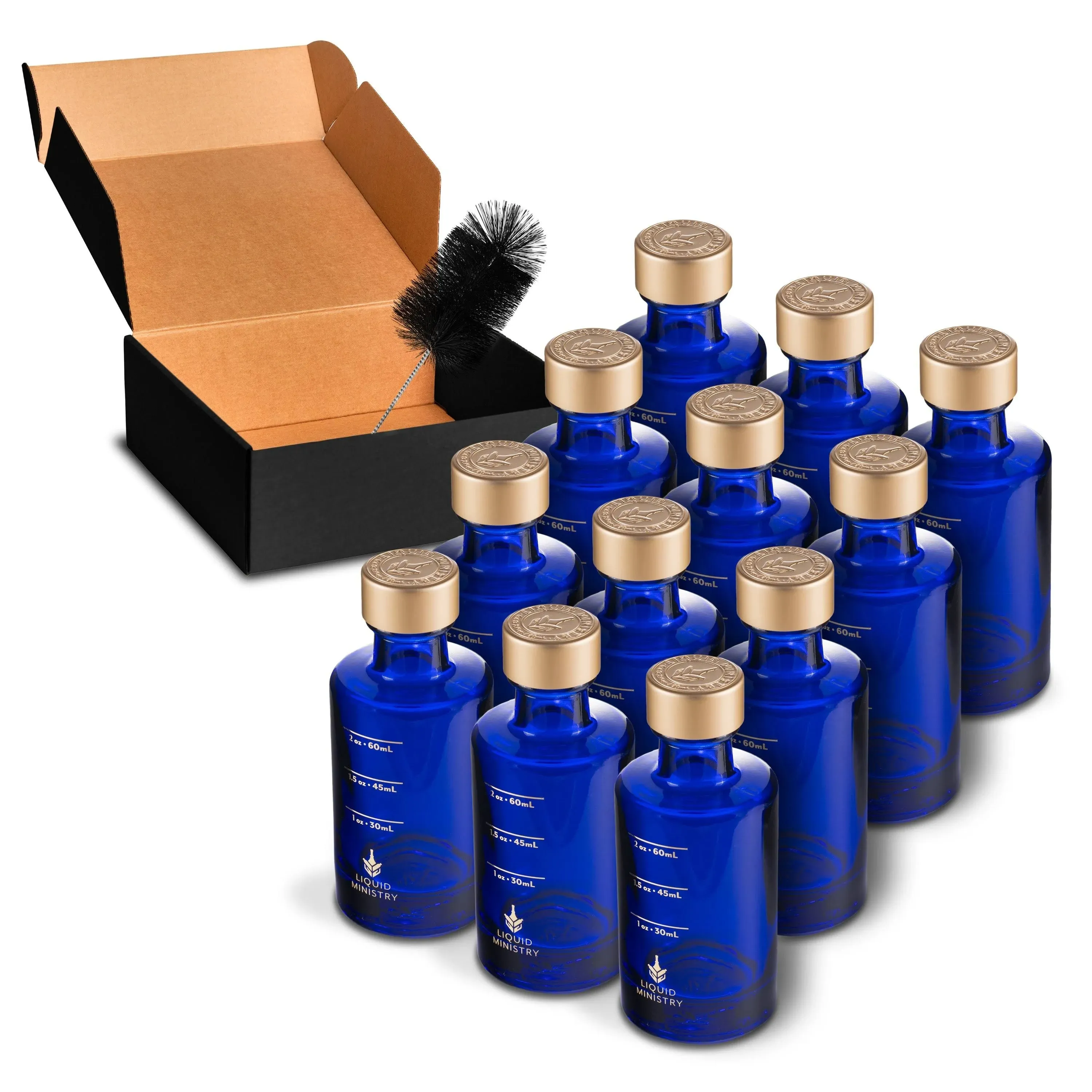 2.4oz / 70ml Small Sample Bottle (12-Pack) | Deep Blue with Gold Lids