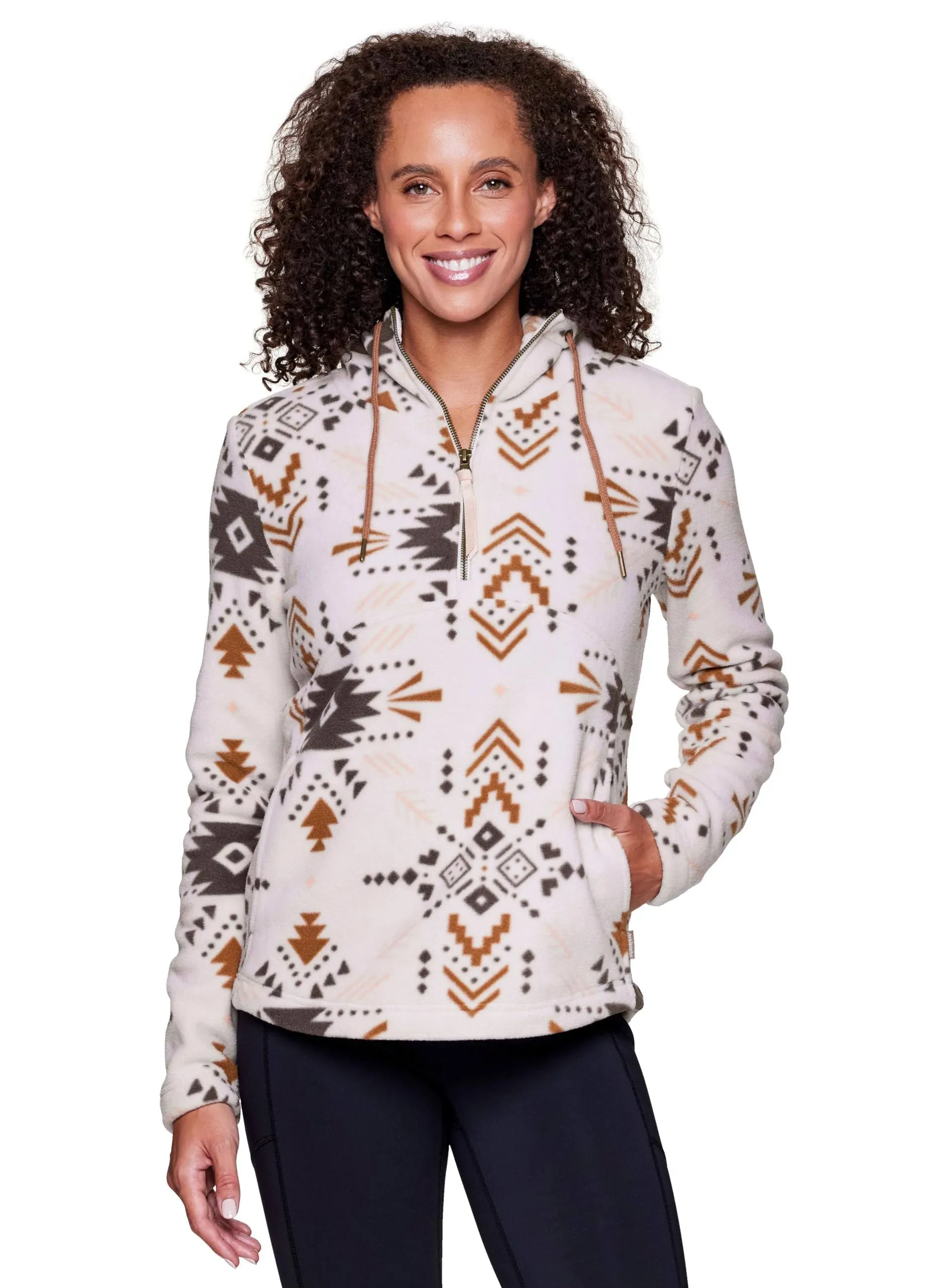 Hayley Aztec Fleece Hoodie | Light Beige | Large