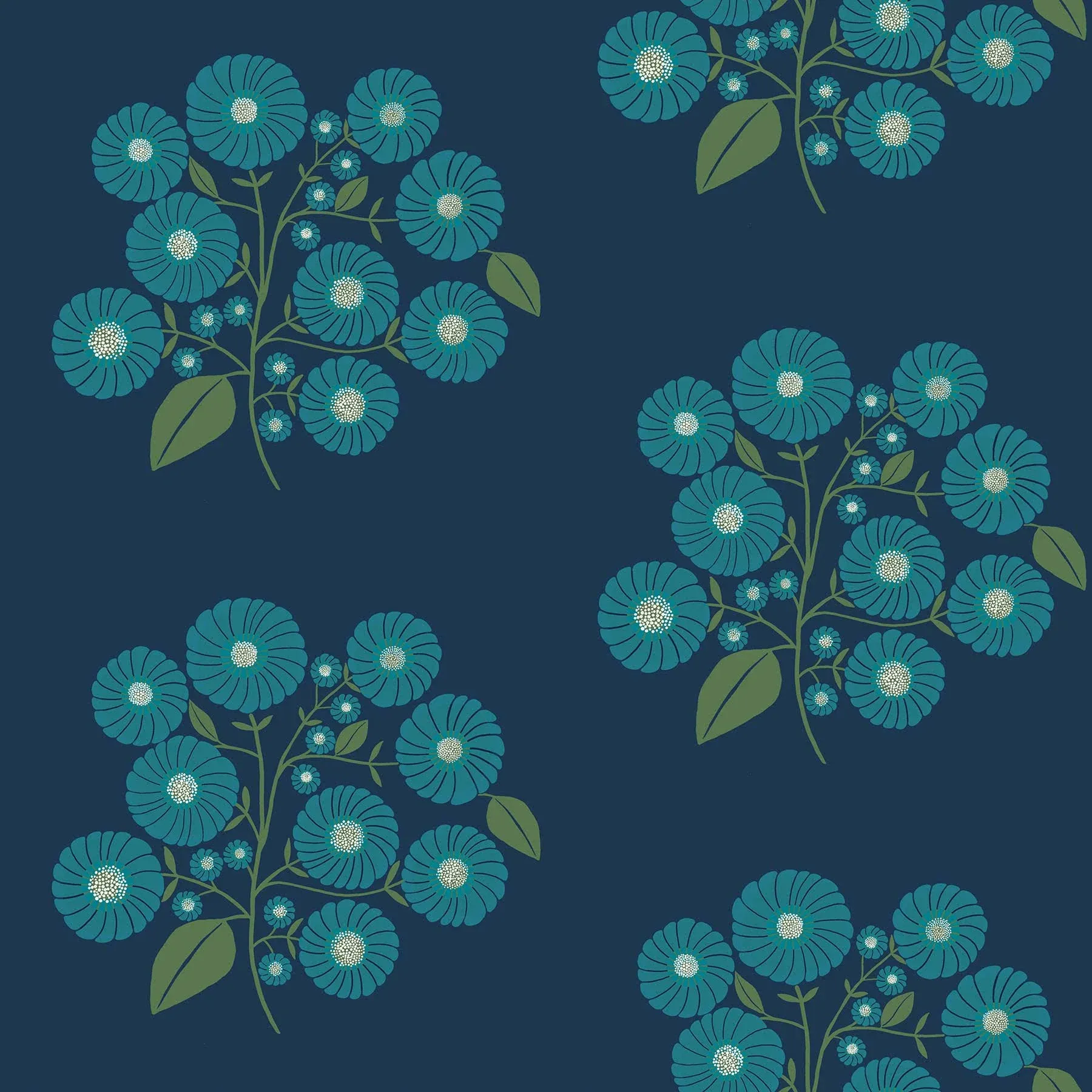 Jen Hewett Strawflower Navy Aqua Peel & Stick Wallpaper,Blue