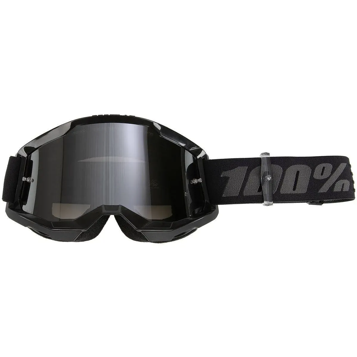 100% Strata 2 Black Silver Mirror Lens Goggles