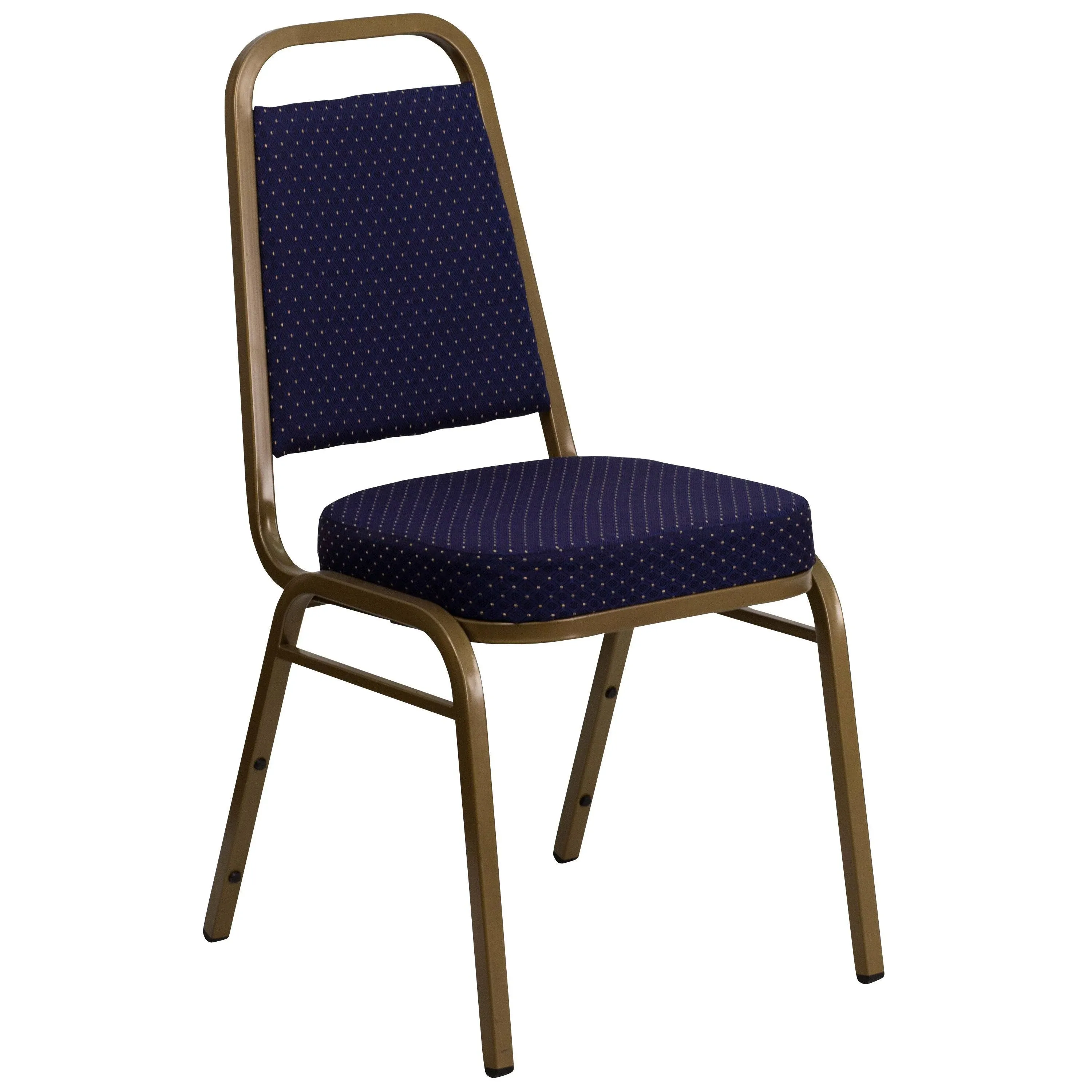 Flash Furniture FD-BHF-1-ALLGOLD-0849-NVY-GG Hercules Navy Blue Pattern Fabric Trapezoidal Back Stackable Banquet Chair with Gold Frame