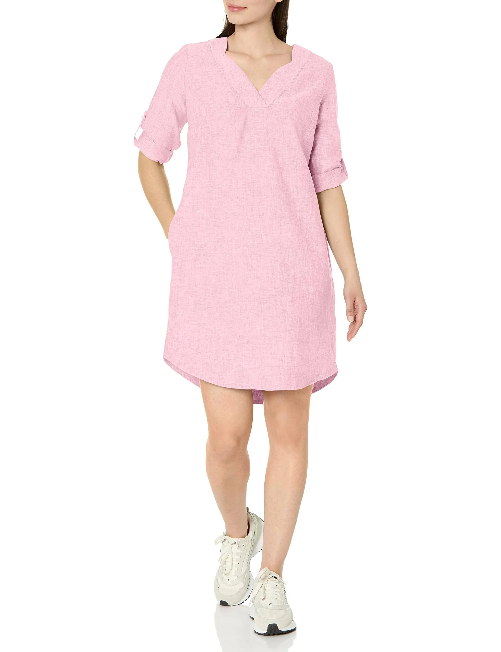 Foxcroft Harmony Linen Tunic Dress Pure Pink