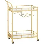 VASAGLE Bar Cart Home Bar Serving Wine Cart with 2 Mirrored Shelves