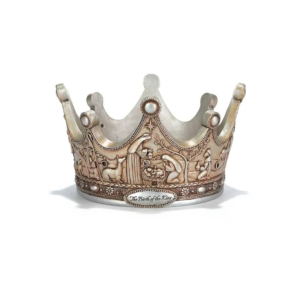 Dicksons The Birth of The King Crown Brushed Silver Tone 7 x 5 Resin Christmas Advent Candle Holder