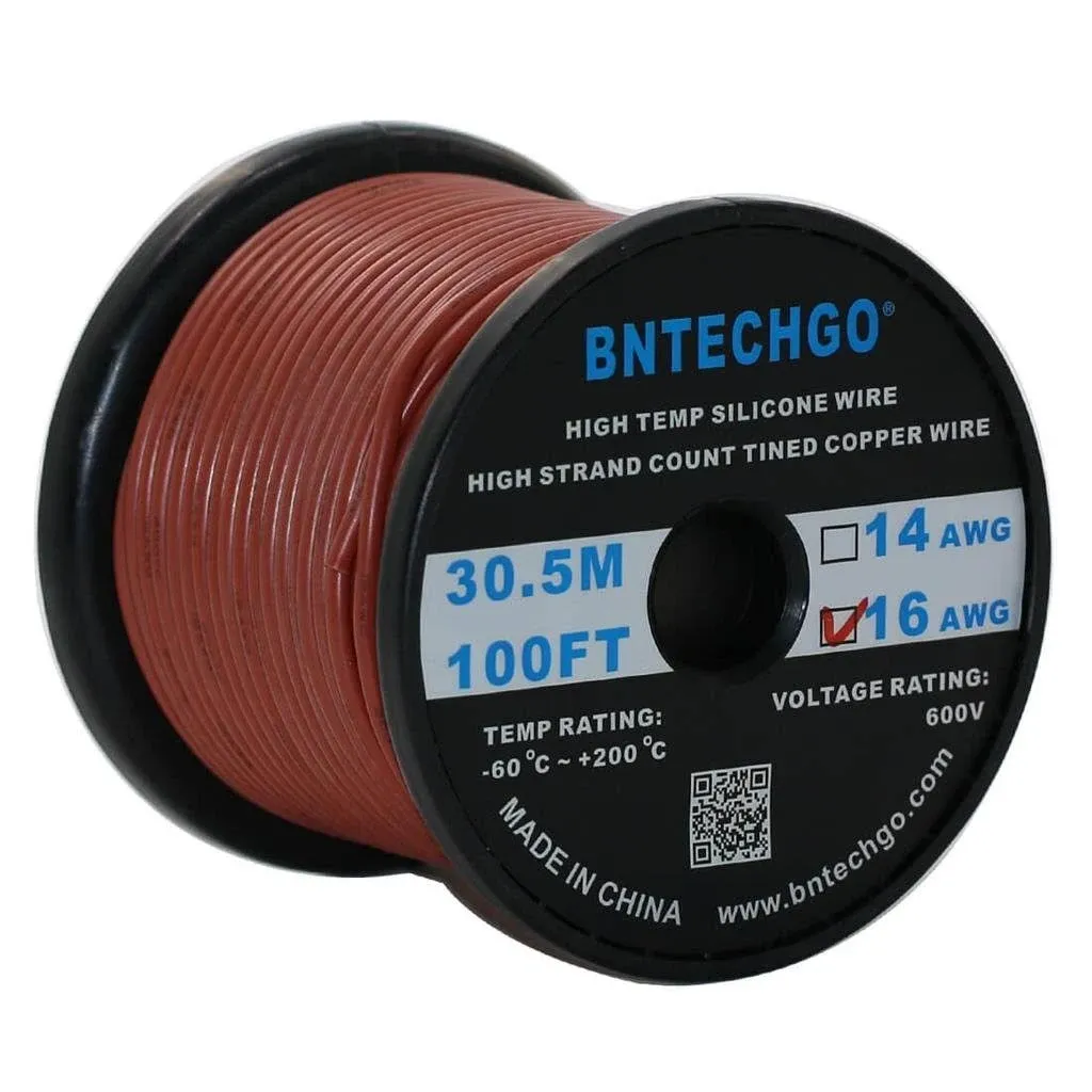 BNTECHGO 16 Gauge Silicone wire spool 100 ft Brown Flexible 16 AWG Stranded Tinned Copper Wire