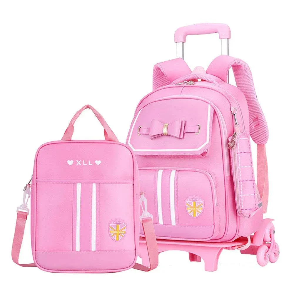 MITOWERMI Rolling Backpack for Girls Cute Trolley Bags Primary School Bookbags with Wheels Kids Carry On Wheeled Backpac