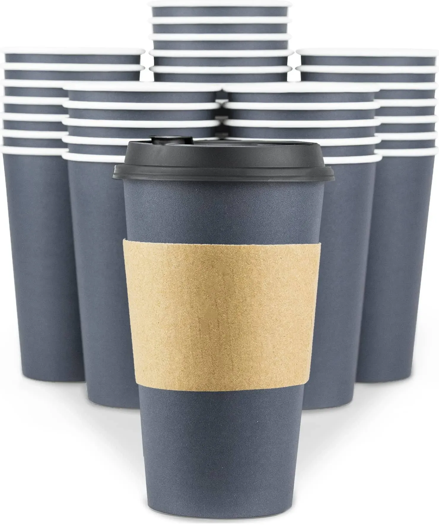 Disposable Coffee Cups with Lids - 16 oz to Go Coffee Cups (90 Set) with Sleeves ...