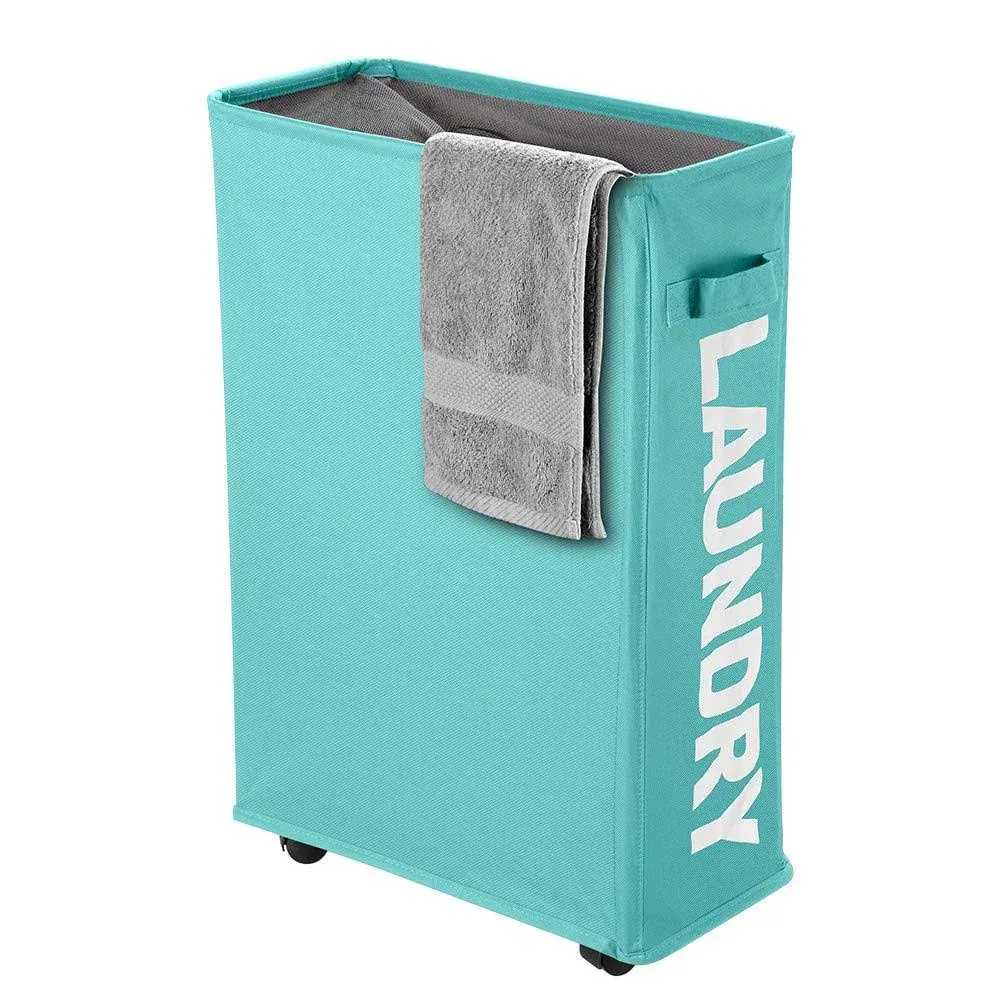 Slim Rolling Laundry Basket with Wheel, IHOMAGIC Rectangle Storage Hamper - Thin ...