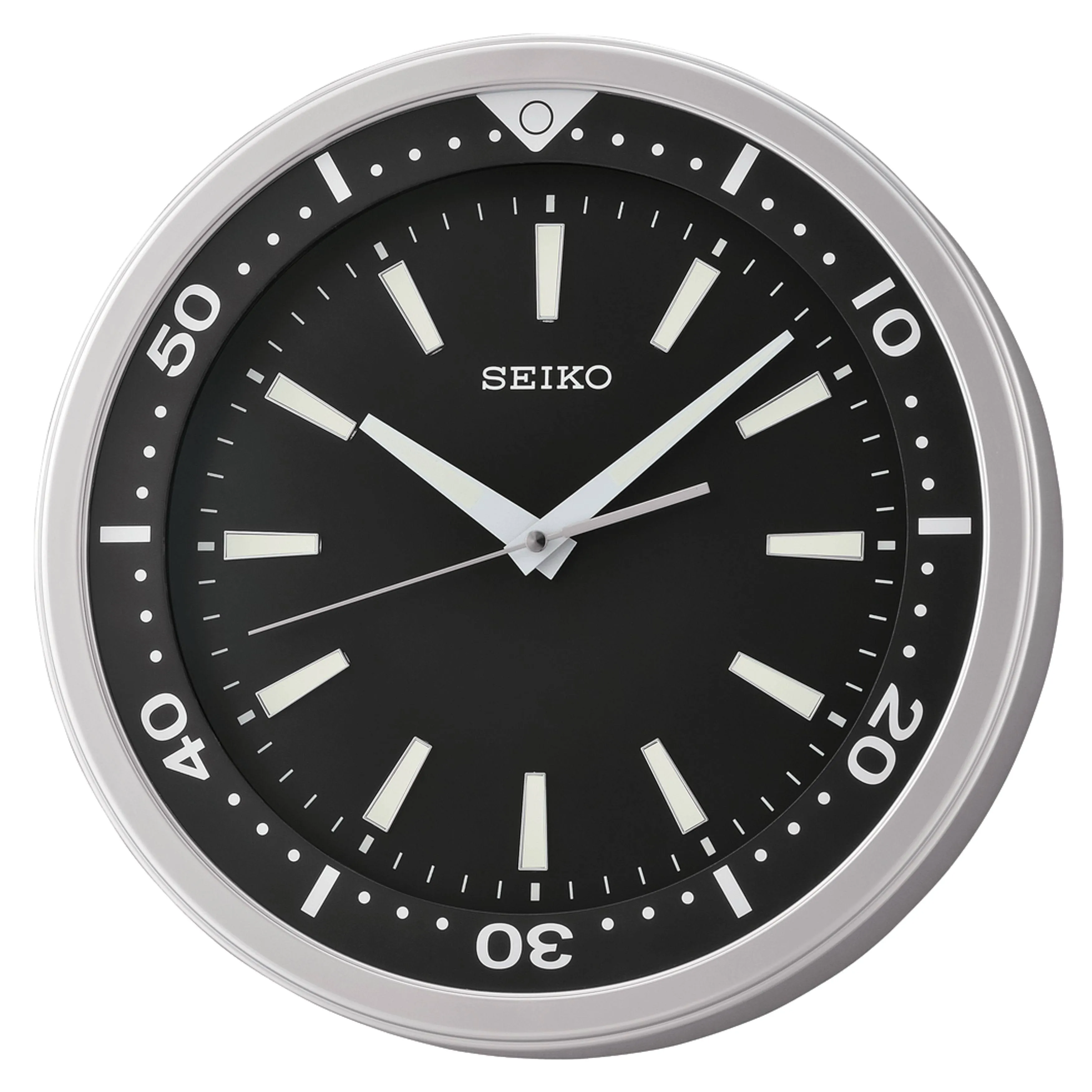 Seiko 14" Ultra-modern Black & Silver Tone with Quiet Sweep Wall Clock