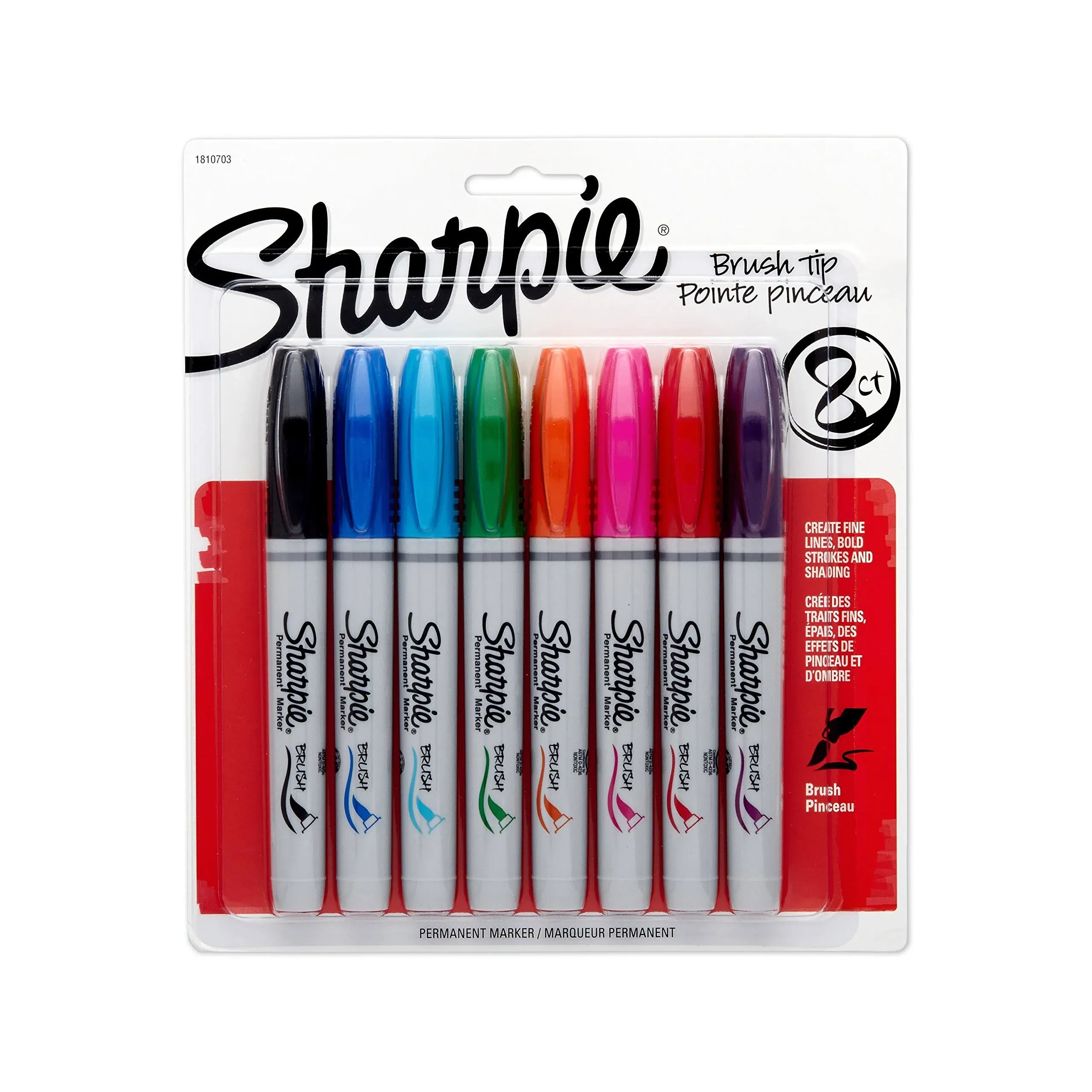 SHARPIE Brush Tip Permanent Markers, 8 Colored Markers (1810703)