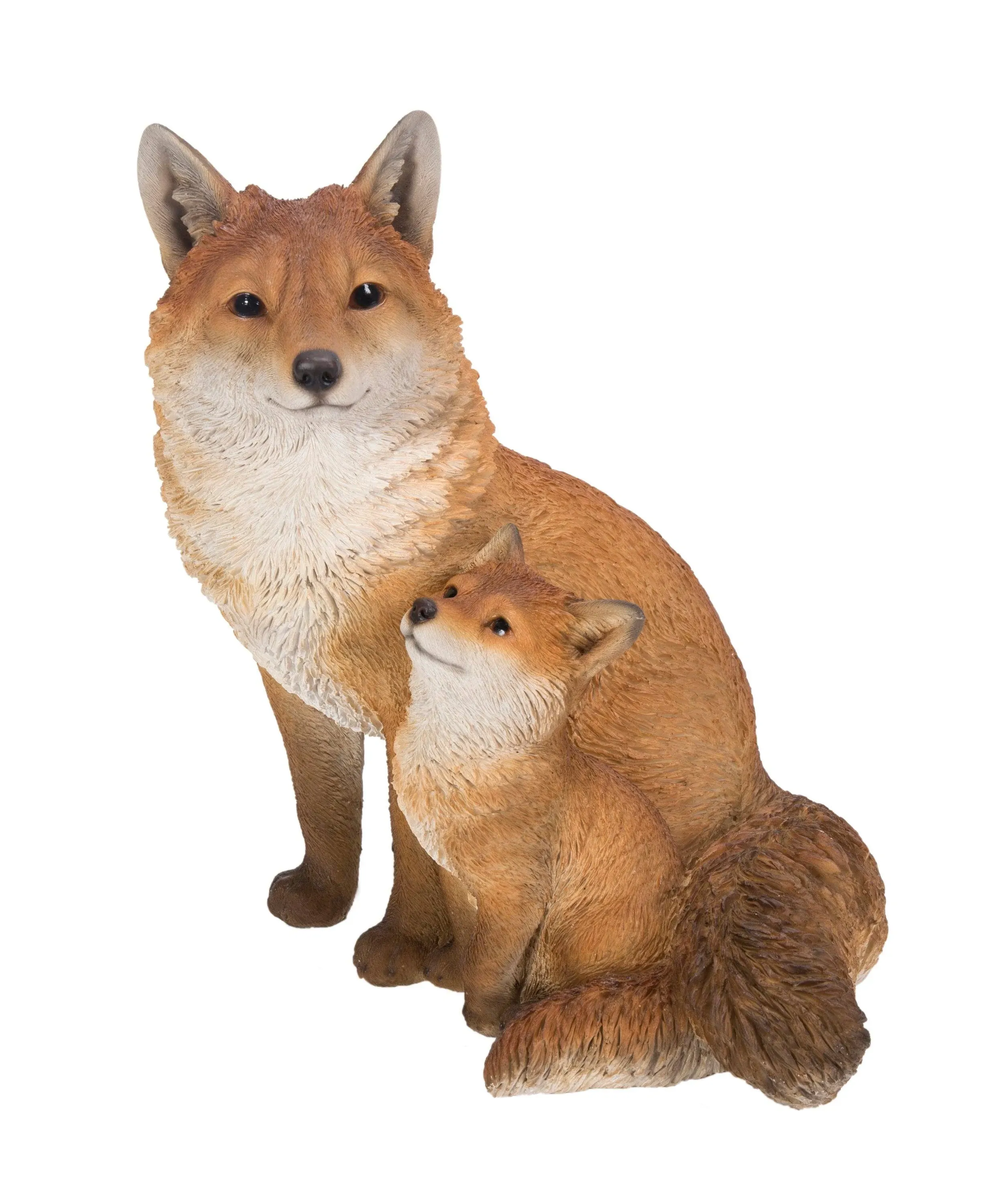 Hi-Line Gift Brown Mother and Baby Fox Sitting Statue 16.1 inch