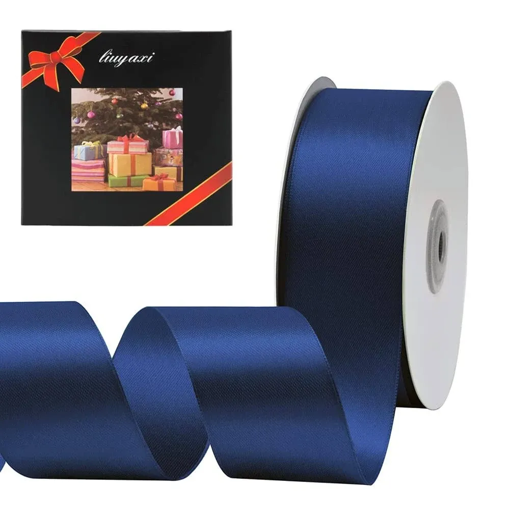 Solid Color Double Faced Navy Blue Satin Ribbon 1-1/2" X 25 Yards, Ribbons Perfect for Crafts, Wedding Decor, Bow Making, Sewing, Gift Package Wrapping and More