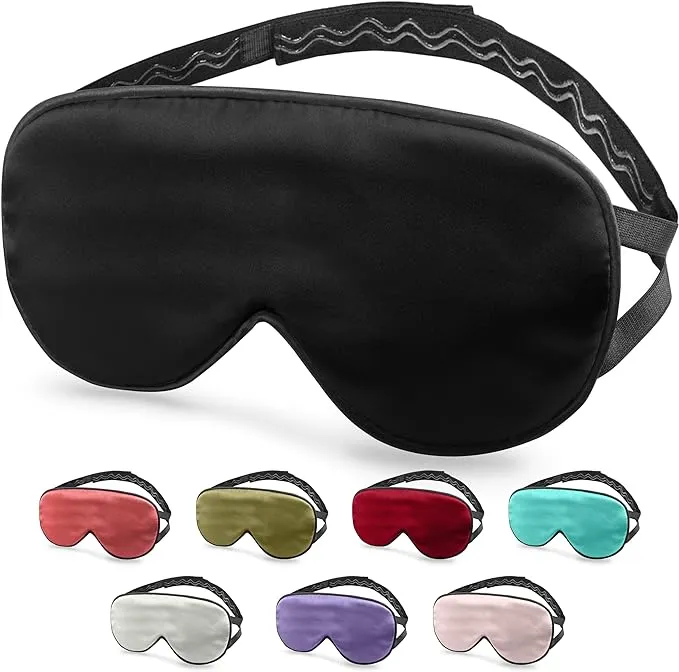 Quietstore Zero Eye Pressure Silk Sleep Mask, Adjustable Non-Slip Strap Sleep Eye Mask, Soothing Sleeping Mask for Women and Men, Cooling Light Blocking Eye Cover (Black)