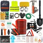 AUTODECO Car Roadside Emergency Kit - 118-Piece Premium Heavy Duty Car Roadside Emergency Kit - Jumper Cables Portable Air Compressor Tow Strap Multifunctional Hammer Shovel, etc.AUTODECO Car Roadside Emergency Kit - 118-Piece P…