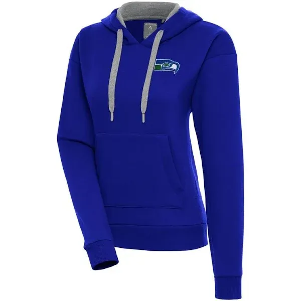 Women's Antigua Royal Seattle Seahawks Throwback Logo Victory Pullover Hoodie ...