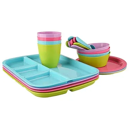 24 pc Kids Dinner Set by Mainstays, BPA free, Microwave/dish<wbr/>washer safe.