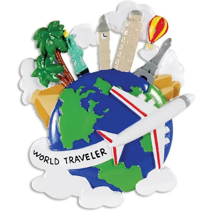 World Traveler Globe Personalized Christmas Ornament | Travel Ornaments | Holiday Gift for Traveller, Name Personalized Decor