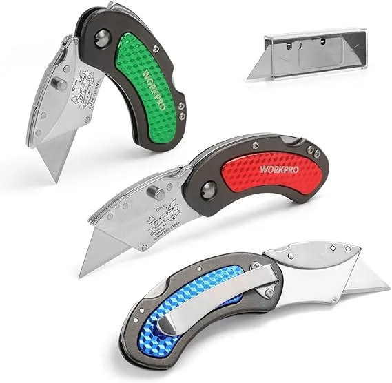 WORKPRO 3PC Folding Utility Knife Set Quick Change/Back-lo<wbr/>ck w/10PC Extra Blades