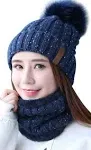 Womens Winter Knit Beanie Hat and Scarf Set Girls Cute Slouchy Thick FleeceLined