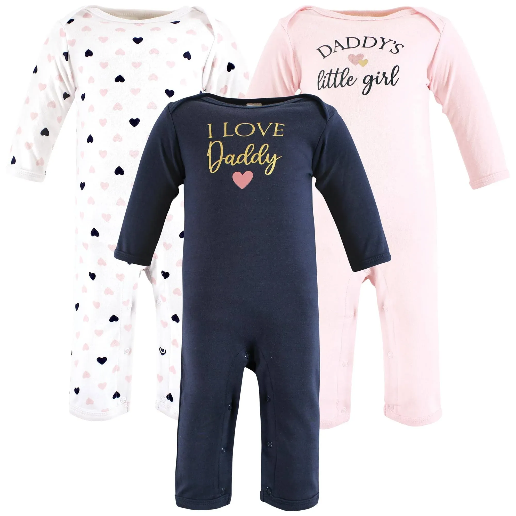 Hudson Baby Infant Girl Cotton Coveralls, Girl Daddy Pink Navy