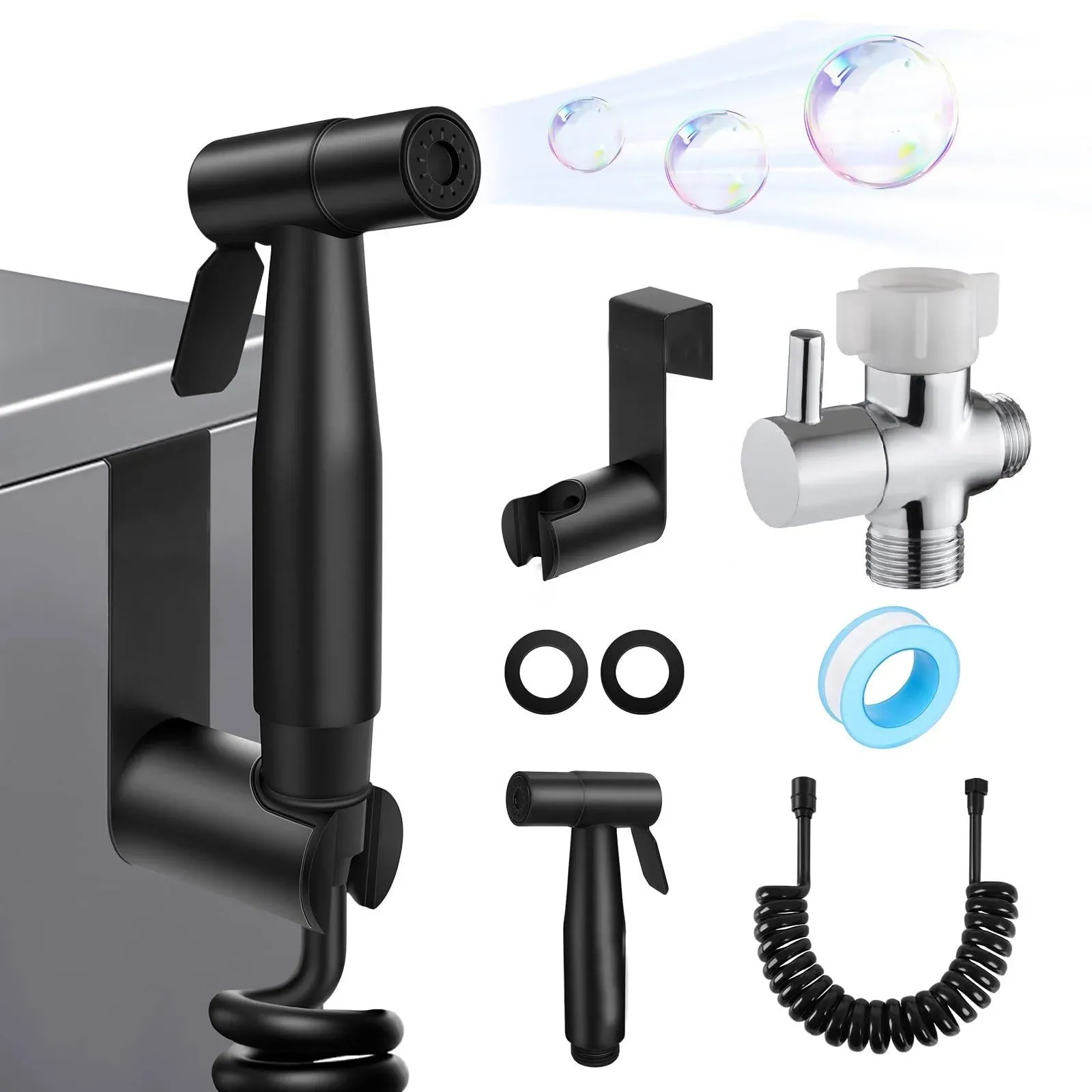 Handheld Bidet Sprayer for Toilet, Shower Toilet Water Sprayer Seat Bidet Attachment Bathroom Stainless Steel Spray,The Thread Size is 7/8"(Toilet Sprayer Kit for Black)