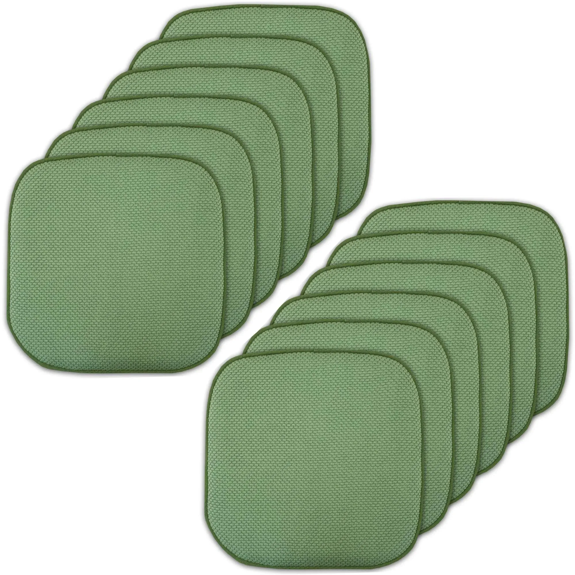 Sweet Home Collection Memory Foam Chair Cushion Honeycomb Pattern Solid Color Slip Non Skid Rubber Back Ultimate Comfort and Softness Rounded Square 16" x 16" Seat Cover, 12 Pack, Green