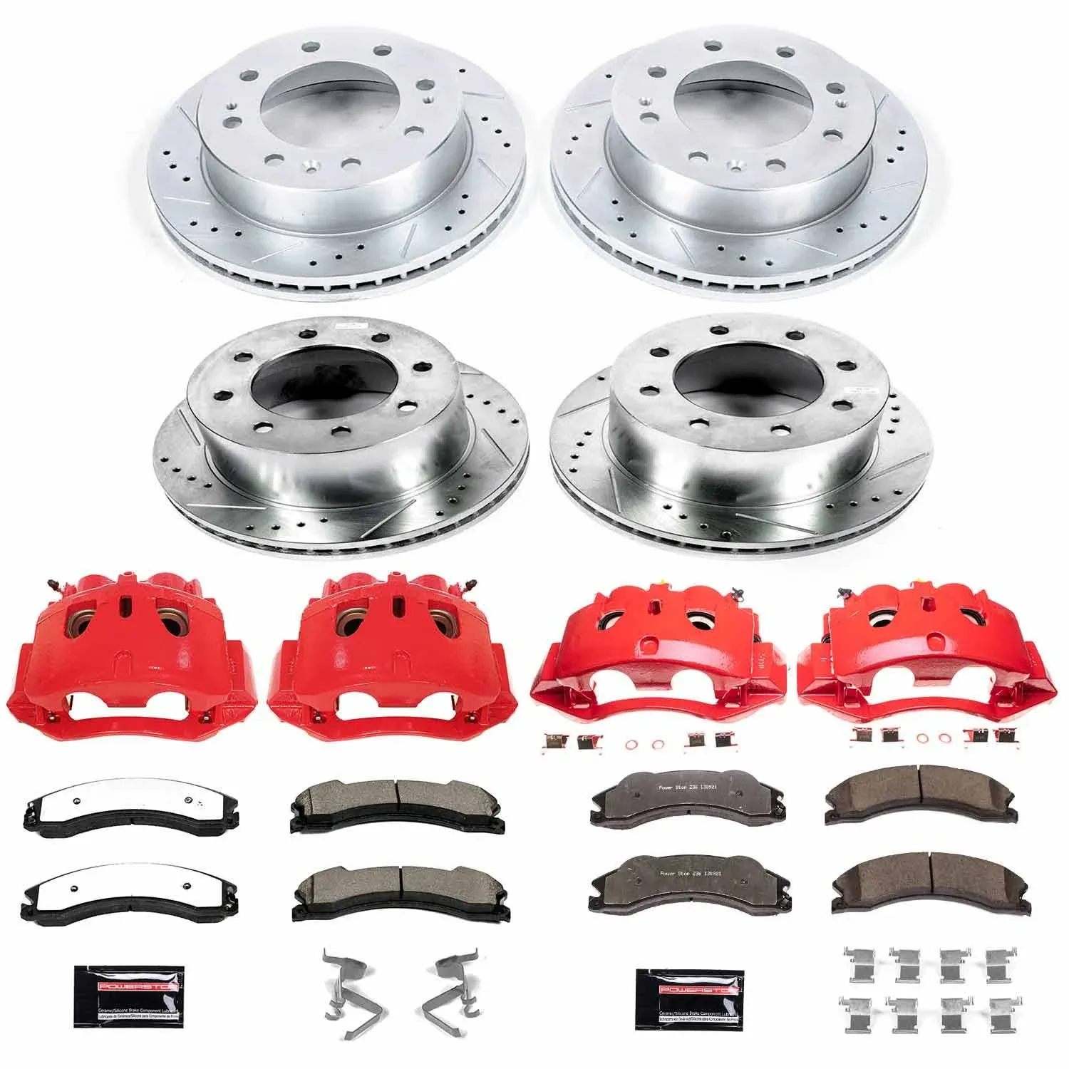 PowerStop S5302 - Disc Brake Caliper Set, Red, Powdercoated with Bracket