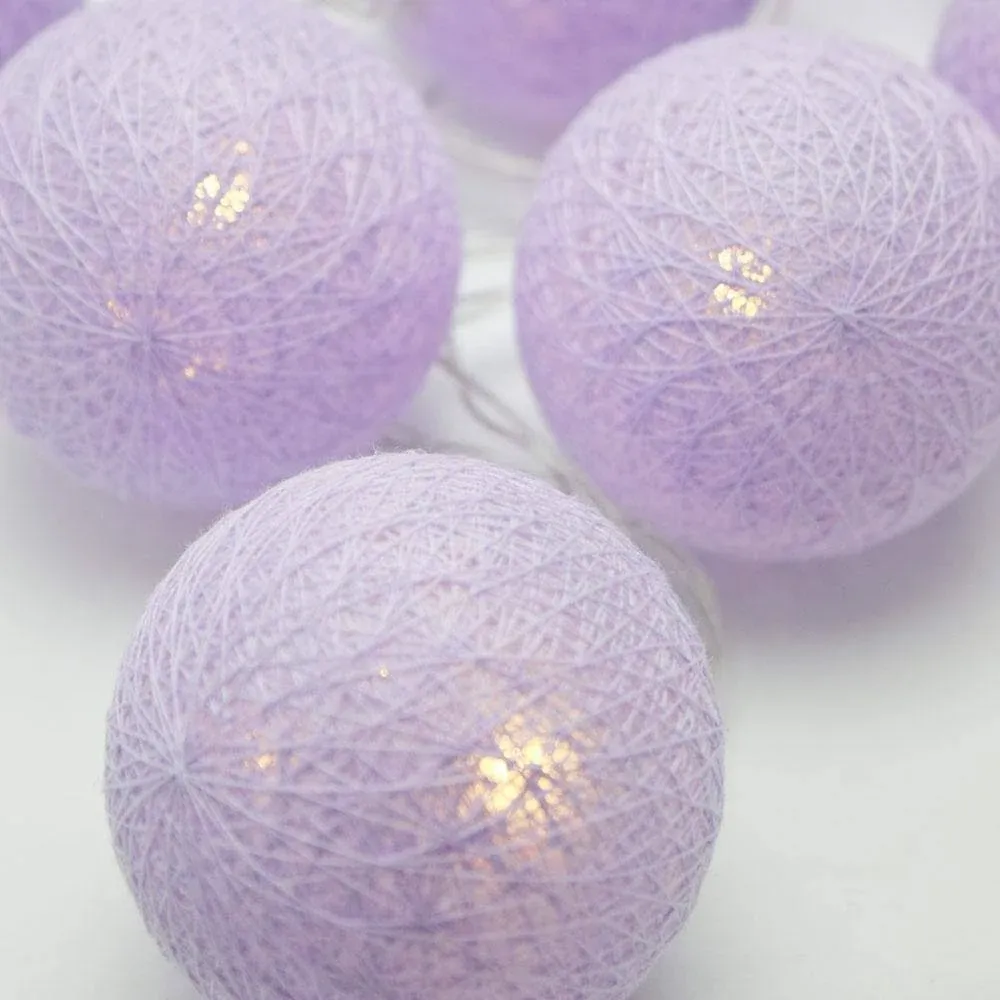 MoonBright 10 LED Lavender Round Texture Cotton Ball String Light, 5.5 ft ...