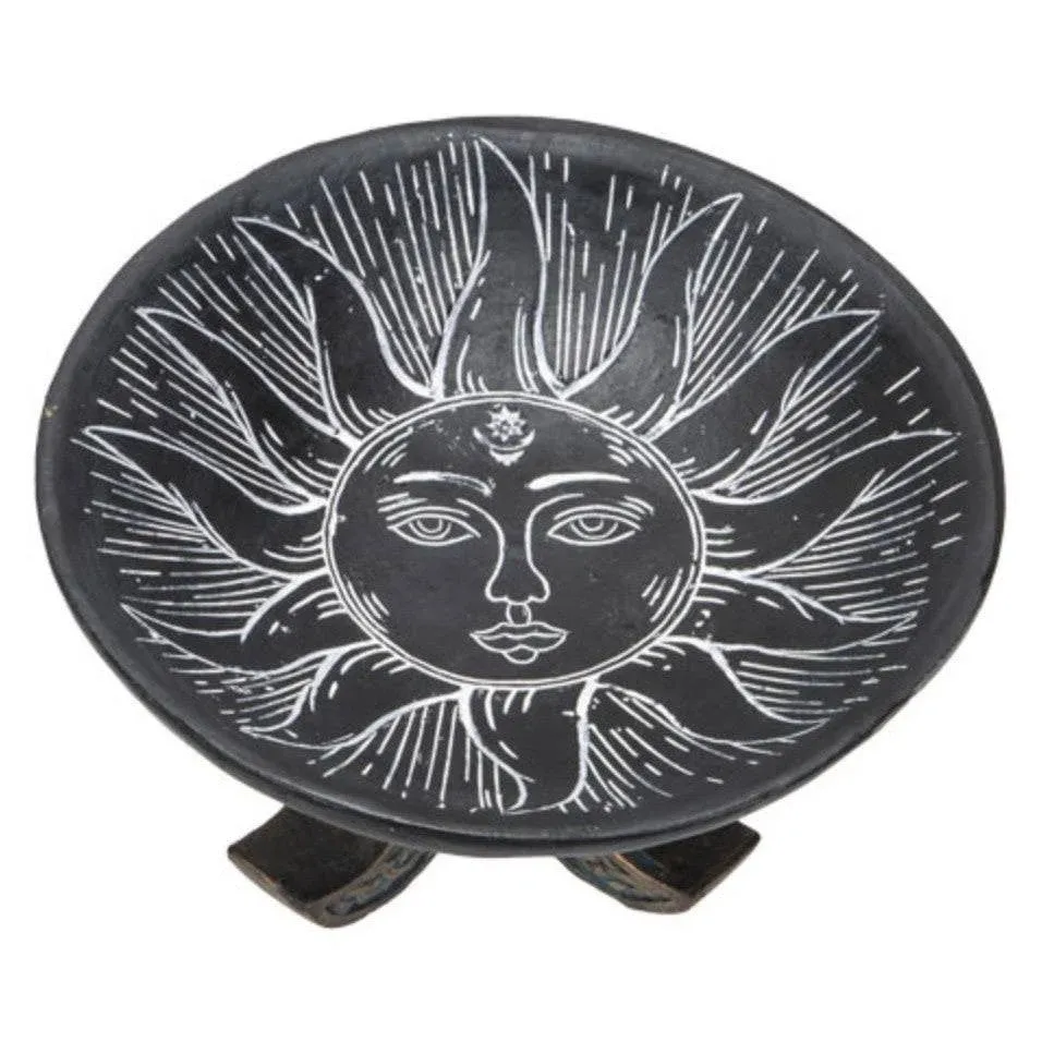 Pacific Trading Giftware Carved Illustrated Sun and Moon Resin Trinket Bowl Black 8‚Äù Diameter